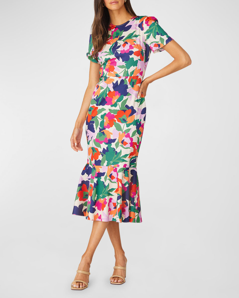 Thompson Floral-Print Flounce Midi Dress